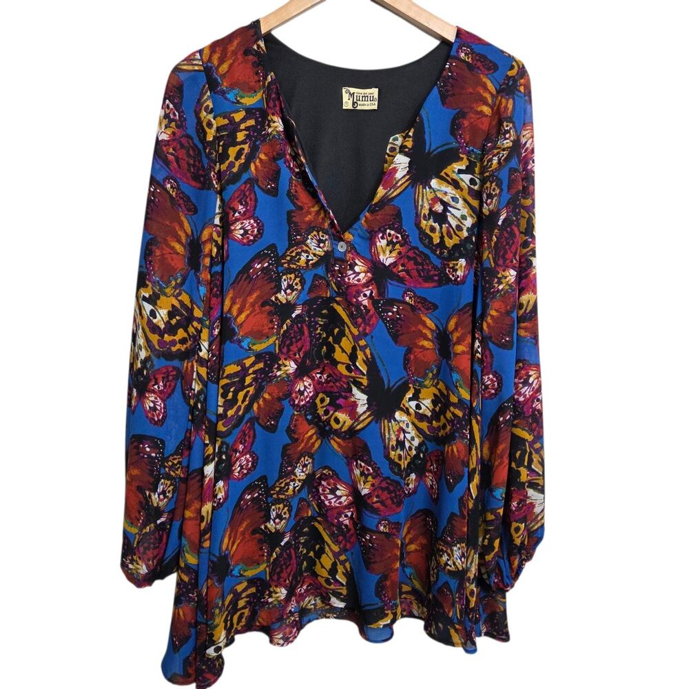 Show Me Your Mumu Womans SZ M Butterfly Sheer Long Sleeve‎ Mini Dress Festival